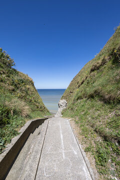 Steep Pathway Leading Down to the Ocean Through a Green Valleuse on the Alabaster Coast, Normandy