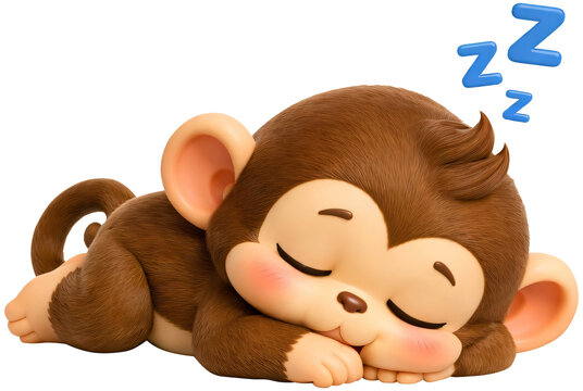 a monkey sleeping face-down on the floor with tiny zzz symbols