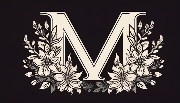 monogram m with floral wreath letter m flowers leaves