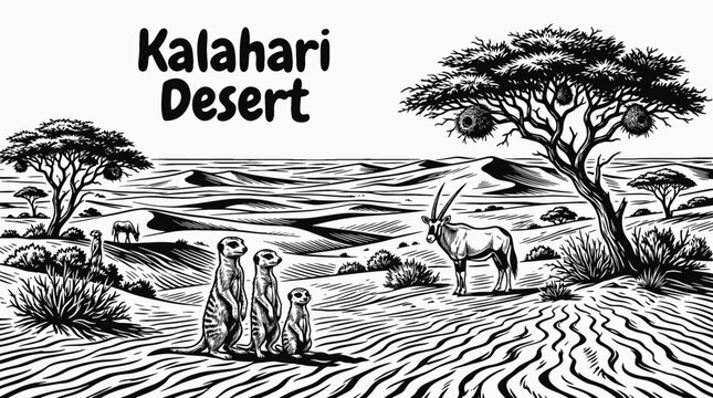sand plains in the Kalahari Desert representing African wilderness and dramatic desert terrain