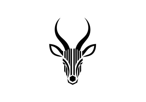 Minimalist black antelope head logo with geometric line art