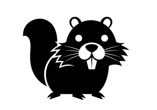 Minimalist black beaver or groundhog silhouette icon on white