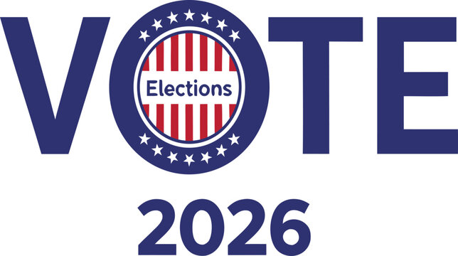 Graphic promoting the United States Midterm Election 2026 with patriotic American flag elements and a voting message.