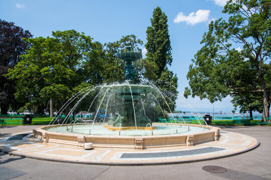 Fountain in a park in city of Geneva in Switzerland
