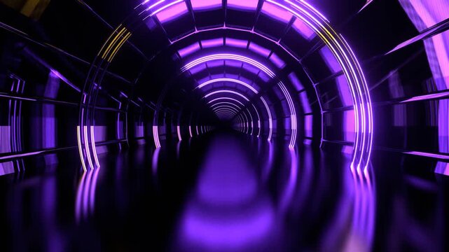 Yellow and Purple Abstract Round Neon Tunnel Dark Aesthetics Background VJ Loop in 4K
