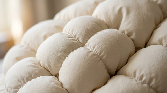 Detailed macro composition of puffy inflated material with smooth curves, subtle shadows and realistic tactile surface finish
