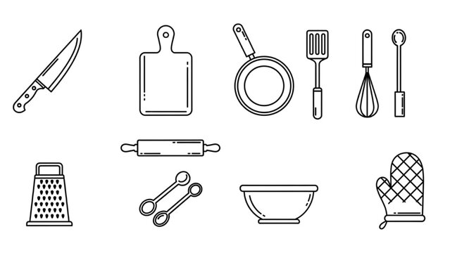 Vector Icon Sheet of Kitchen Utensils and Tools for Cooking