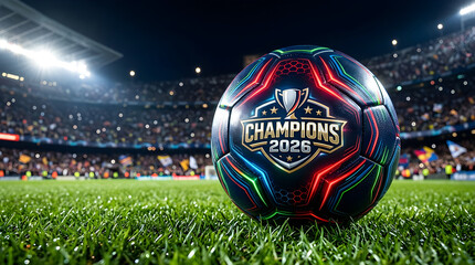 Futuristic Football on Stadium Field at Night