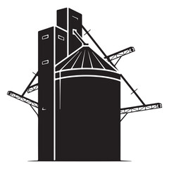 Industrial grain elevator silhouette with storage silo and conveyor system for agricultural farming and food production © Zulfa