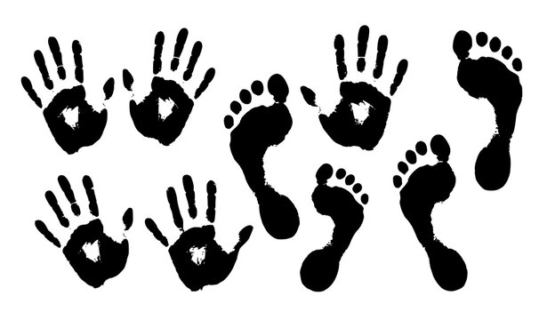 Distressed black hand and foot print stamp vector graphic collection