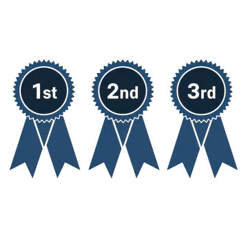 Three blue ribbons with gold numbers one two and three