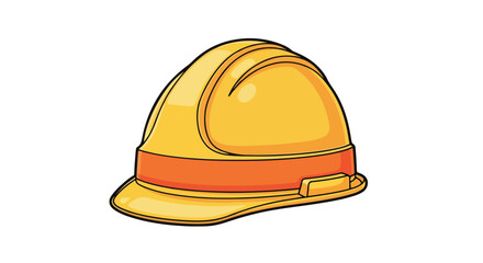 Fototapeta premium Yellow hard hat with orange band, safety helmet for construction workers, isolated on white background, cartoon style illustration