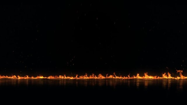 Minimal Fire Flame Line With Glowing Embers on Black Background for Cinematic Transitions Intros and Motion Graphics