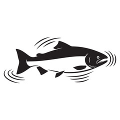 Obraz premium Salmon fish vector illustration swimming in water with splash ripples for fishing logo and seafood branding