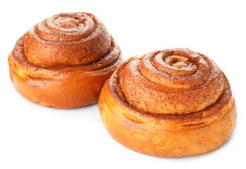 Fototapeta premium Two tasty cinnamon rolls isolated on white