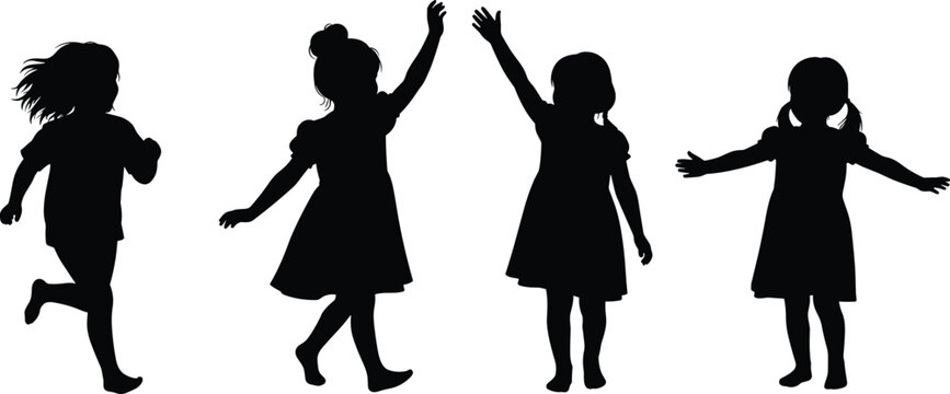 Happy Girl Children Silhouette Collection Featuring Dancing, Walking, and Playful Kids for Childhood and Lifestyle Design Projects