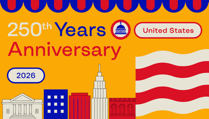 Naklejka premium 250th Years Anniversary of united states Celebration Colorful in flat Design banner background. vector