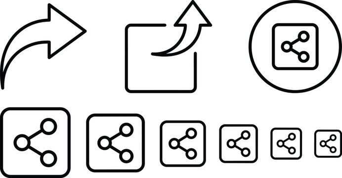 Share and export arrow button line icons set for social media UI and web design