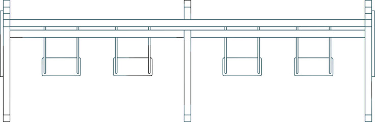 Line drawing of a monkey bar set with multiple swings, depicting outdoor play structure for children. © Emongrapic