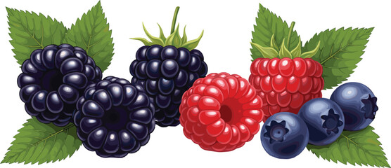Fresh blackberry raspberry and blueberry berry collection isolated vector illustration for healthy organic food and nutrition design © Shabita