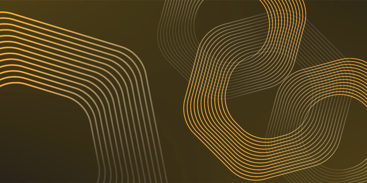 Abstract dark olive green background with dynamic golden yellow concentric hexagon line structures. Modern minimalist geometric technology texture for professional business banners.