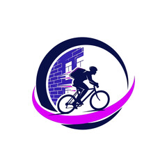 Fototapeta premium Man Riding Bicycle Urban Road.