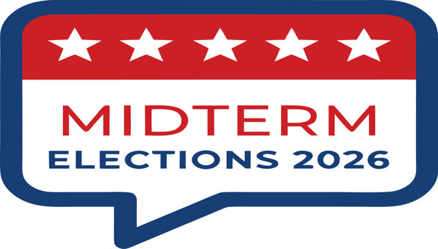 Graphic promoting the United States Midterm Election 2026 with patriotic American flag elements and a voting message.