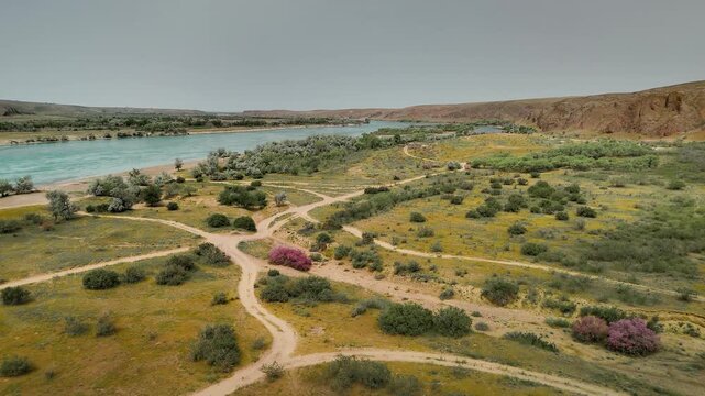 Aerial View of Ili River in South Kazakhstan