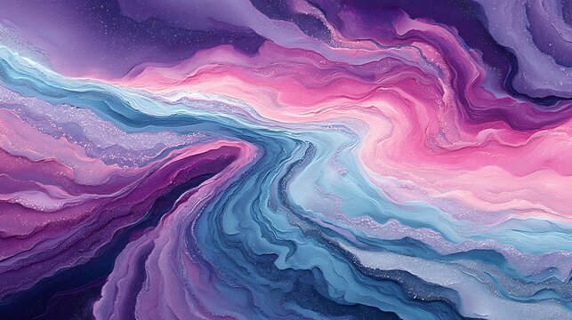 Abstract swirling purple, pink, and blue fluid waves, cosmic texture background