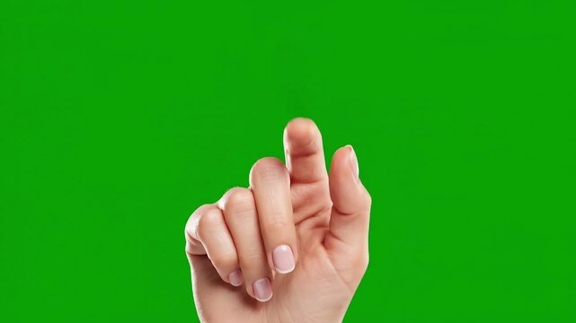Female hand index finger tap gesture collection on a chromakey green screen background for interface design
