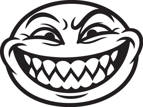 Troll Face, Funny Smiley, Emoticon Icon, Black and White Vector isolated on Transparent Background