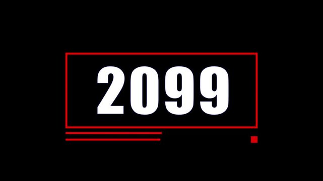 Futuristic 2099 Number Countdown Animation with Red Neon Frame on Black Background