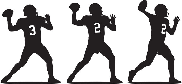American football players throwing ball in different poses
