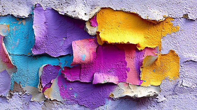 Abstract watercolor paint splashes in vibrant blues, purples, yellows, and pinks background