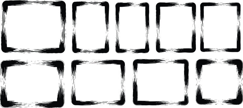 Grunge brush stroke square frame collection isolated vector illustration for artistic borders and abstract design templates