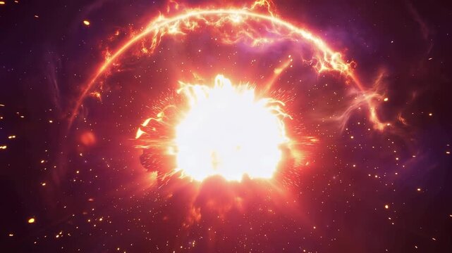 Explosive cosmic supernova with intense bright energy and fiery space explosion 4k video