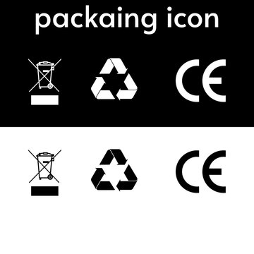 Packaging Icon Set WEEE Recycling CE Mark Symbol Black White Vector