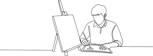 Artist painting on canvas at easel, minimalist line art, creative process © dadu
