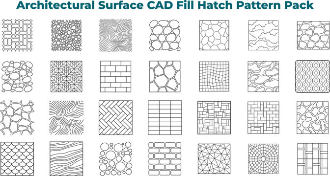 Collection of architectural floor paving and construction surface line drawing fill hatch patterns for engineering