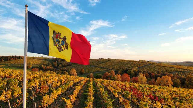 Moldova flag in vineyard landscape
