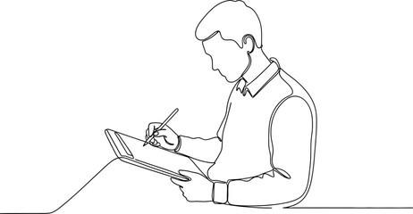 Man Drawing on Tablet with Stylus, Minimalist Line Art, Creative Process © bayu