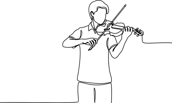Minimalist Line Art of a Young Person Playing the Violin