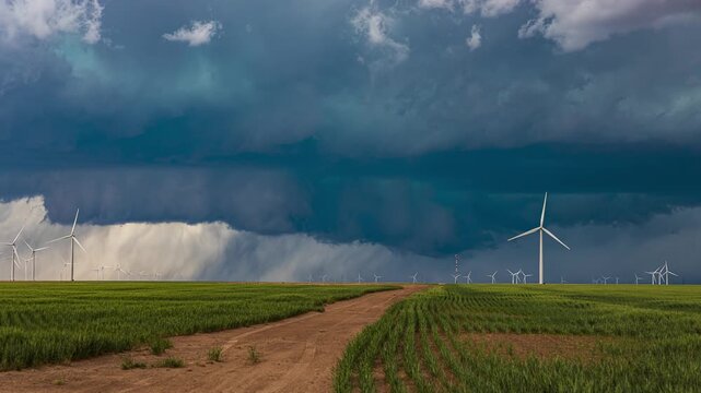 Low Based Wall Cloud Supercell Over Wind Turbines Colorado Timelapse