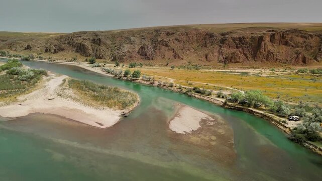 Aerial View of Ili River in South Kazakhstan