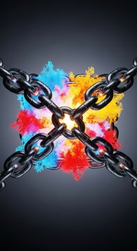 Abstract depiction of volatile energy or danger tightly constrained by heavy metallic chains, symbolizing limitation and strict control over prohibition, cage, danger, forbidden