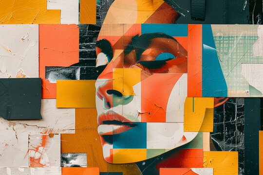 Abstract art collage of a young beautiful woman. Conceptual fashion art design in a modern style