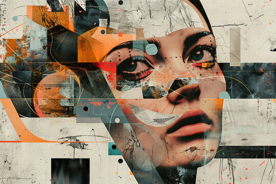 Abstract art collage of a young beautiful woman. Conceptual fashion art design in a modern style