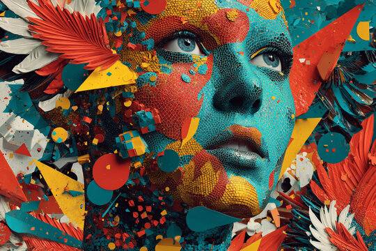 Abstract art collage of a young beautiful woman. Conceptual fashion art design in a modern style