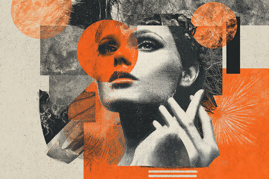 Abstract art collage of a young beautiful woman. Conceptual fashion art design in a modern style