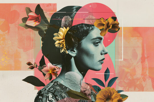 Abstract art collage of a young beautiful woman. Conceptual fashion art design in a modern style